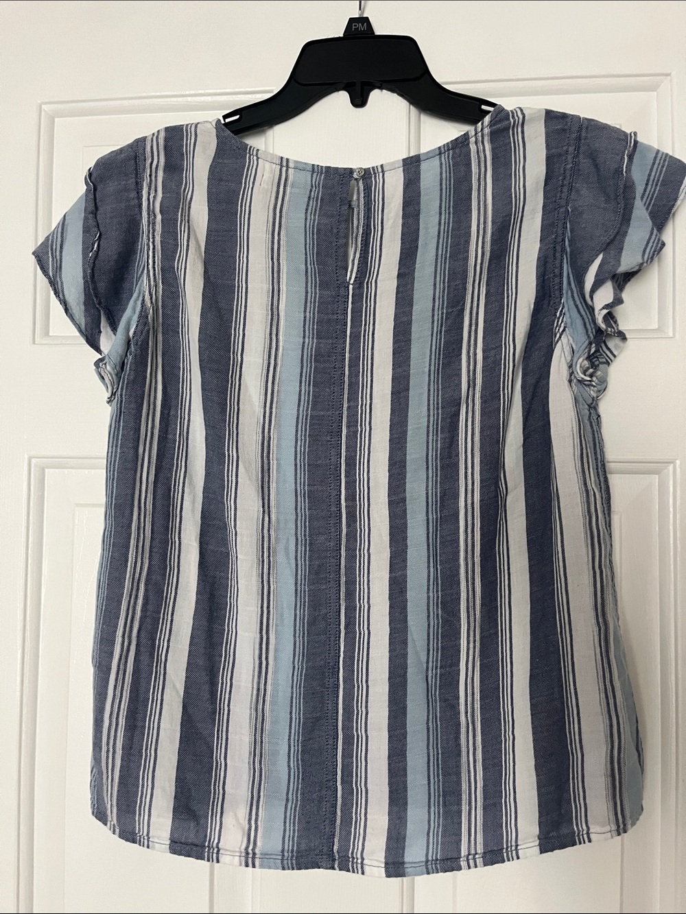 Calvin Klein Jeans Striped Blouse with Ruffle Sleeves Coastal Fisherman - Picture 3 of 6